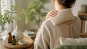 肩を温めるホットタオル｜アロマで温活する方法